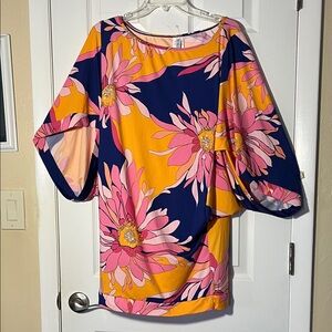 Trina Turk Breeze NWT floral bathing suit cover up wide 3/4 sleeve pink purple L